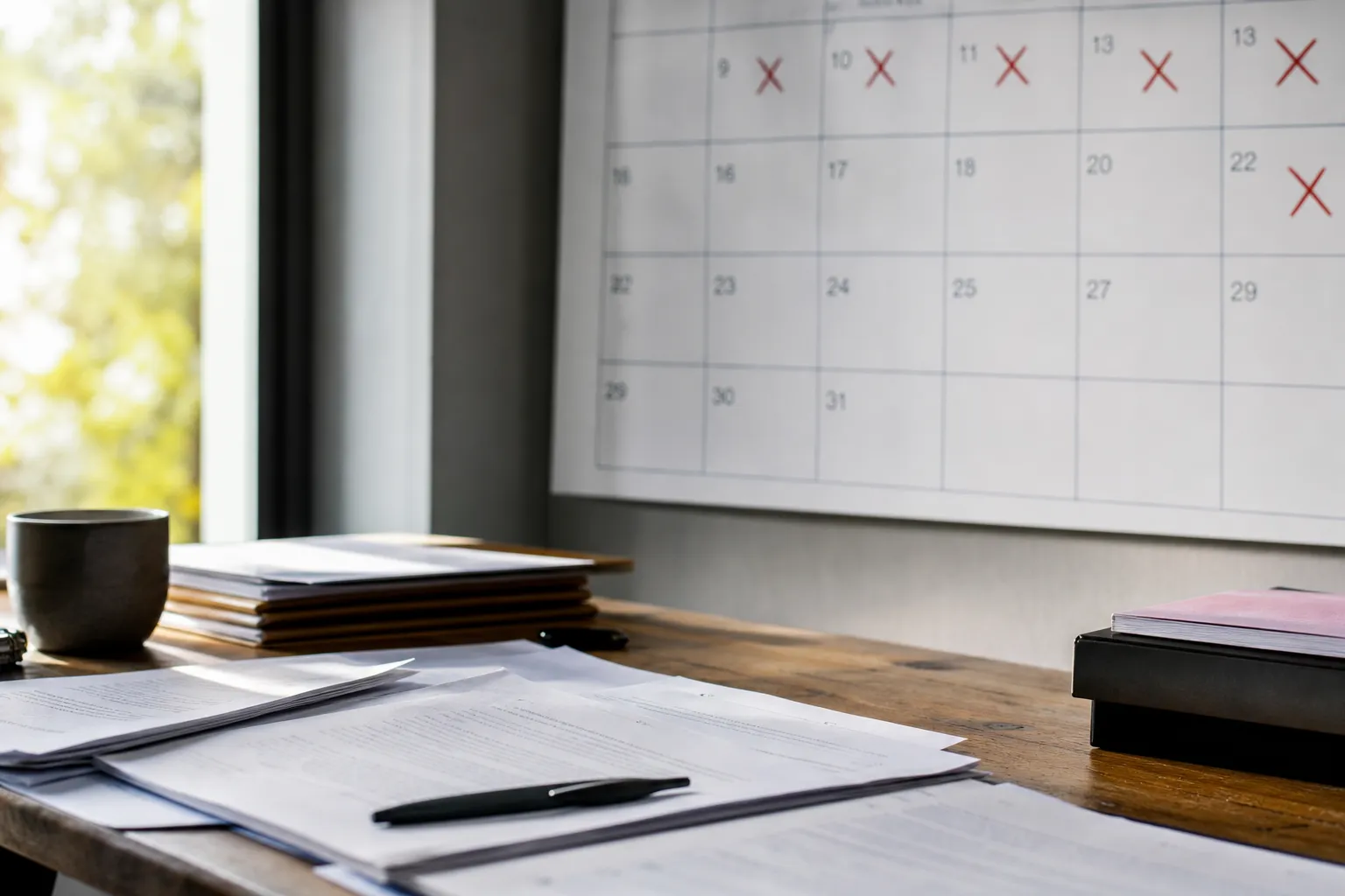 Calendrier mural et documents de compromis de vente