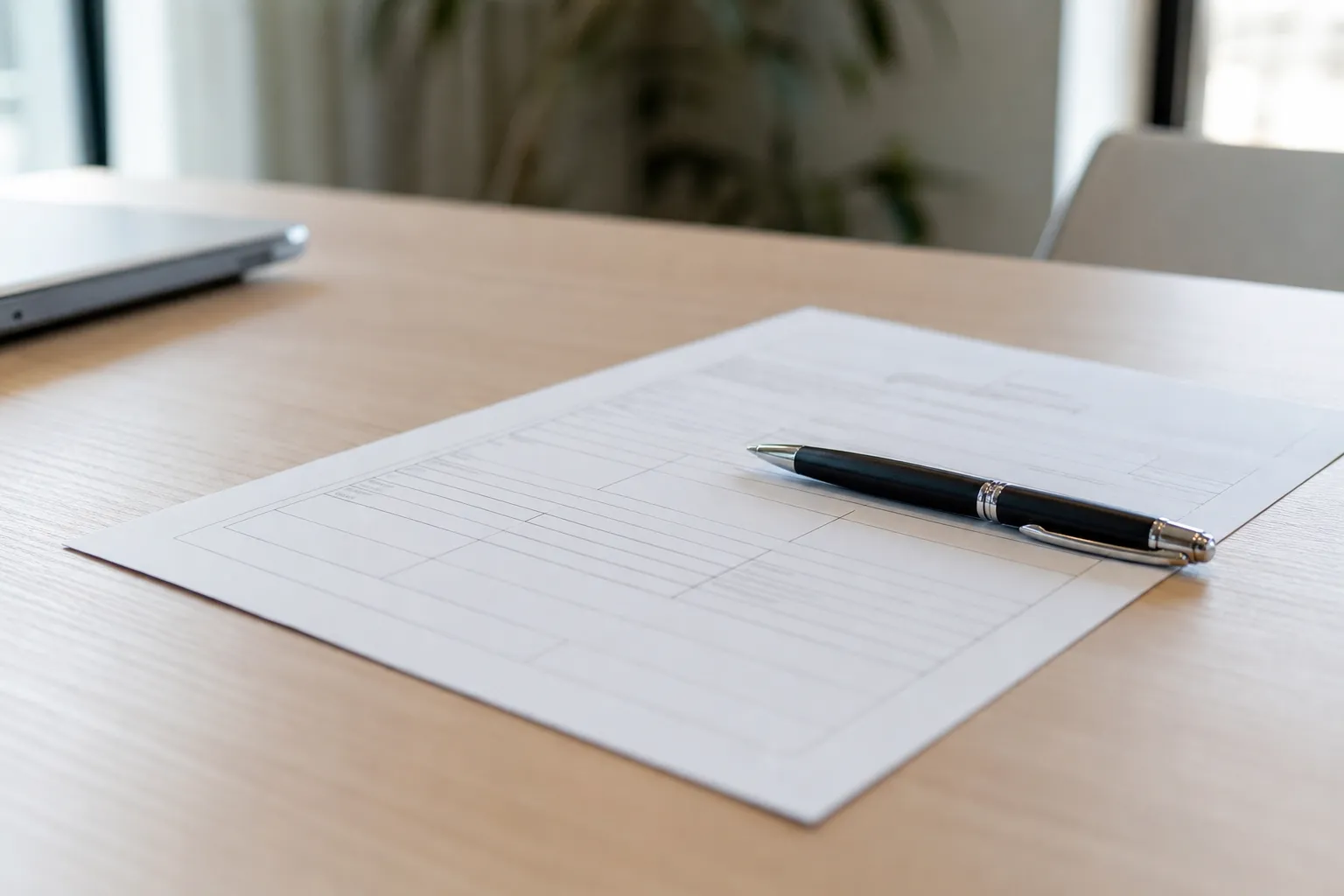 Formulaire administratif et stylo sur un bureau clair