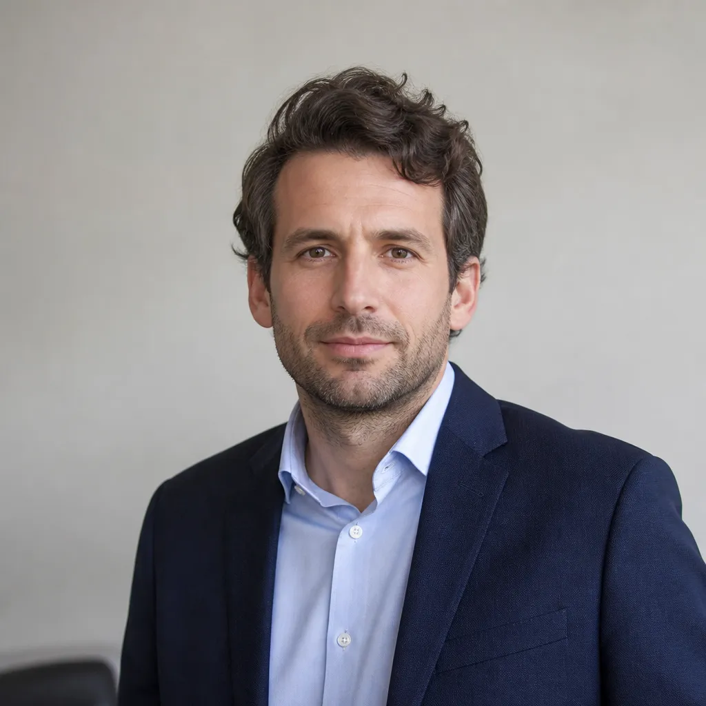 Portrait sobre d’un professionnel du conseil financier, cadrage buste